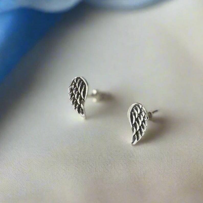 Silver Stud Earrings Stylish Angel Wing Jewellery - Crumble and Core