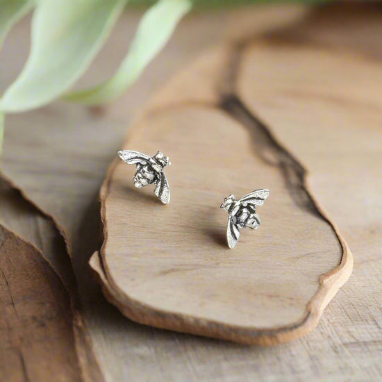 Bee Silver Ear Stud Earrings Crumble and Core   