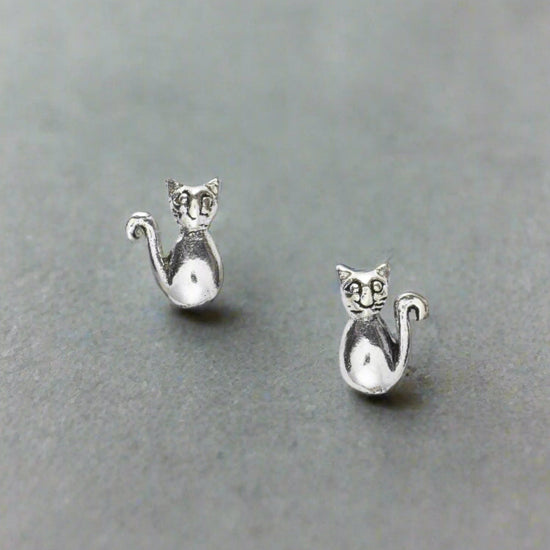 Cat Silver Ear Stud Earrings Crumble and Core   
