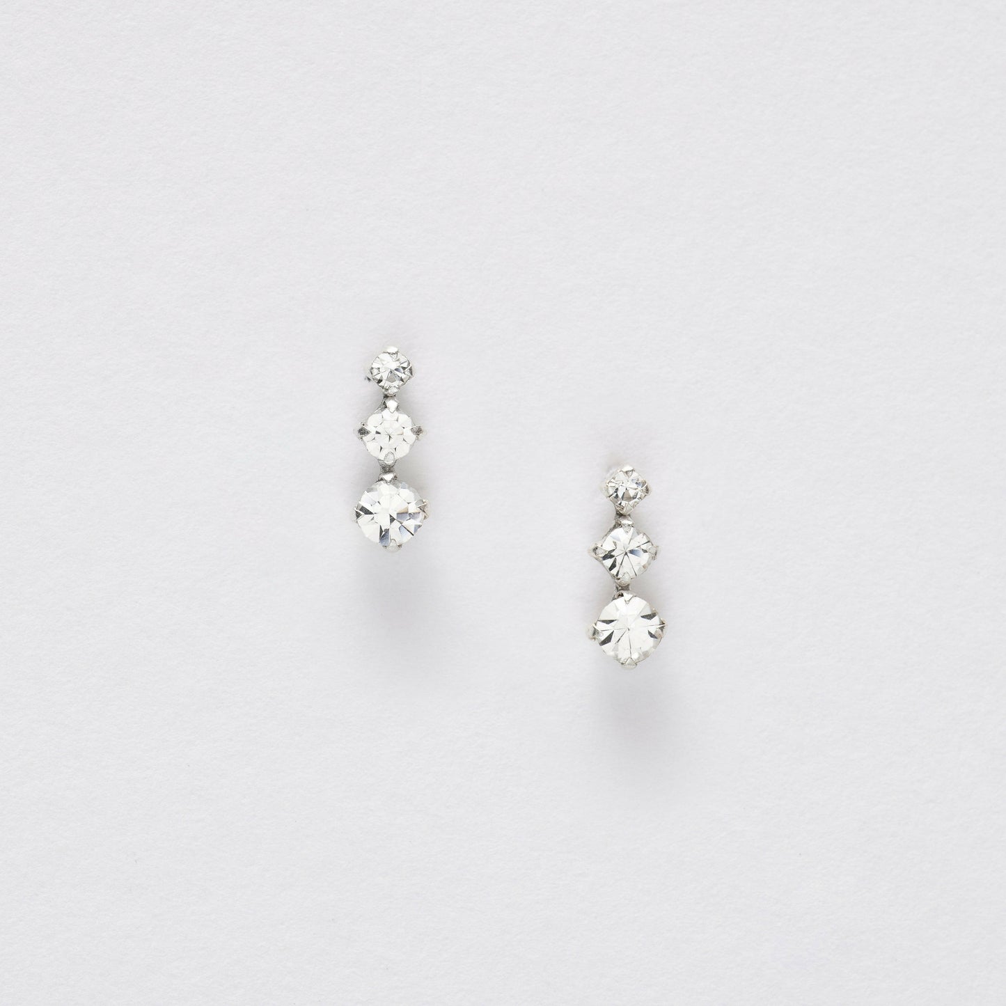 Cubic Zirconia Triple Drop Silver Ear Stud Earrings Crumble and Core   