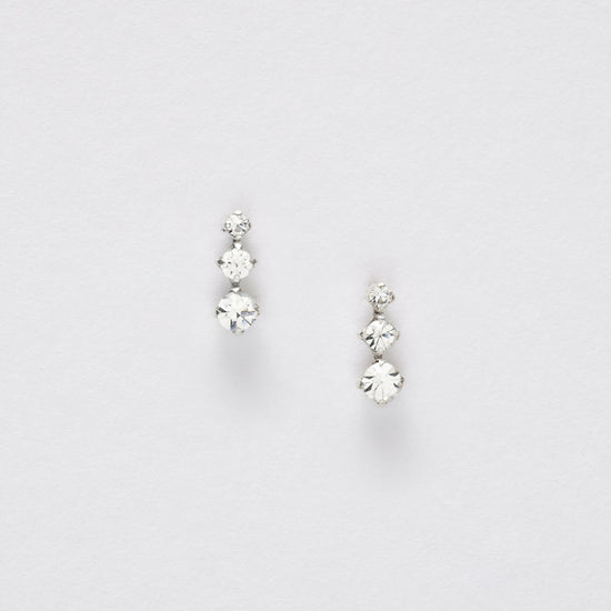 Cubic Zirconia Triple Drop Silver Ear Stud Earrings Crumble and Core   