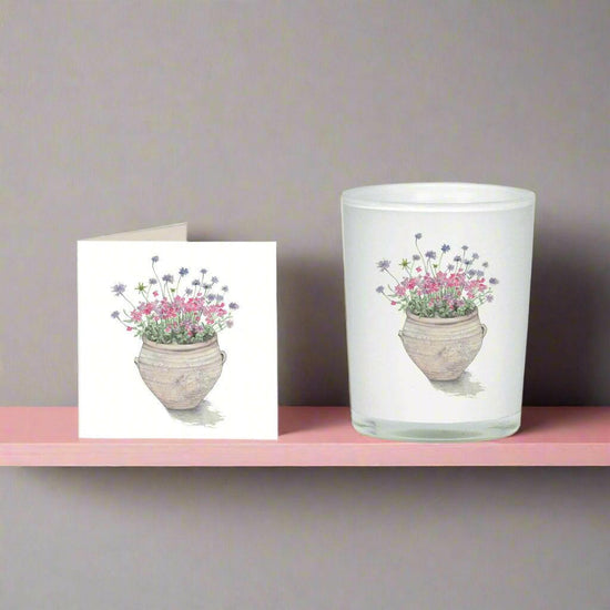 Lovely Boxed Boxed Scented Candle and Card in Pot Design - Pretty Gift Set for all Occasions - Crumble and Core