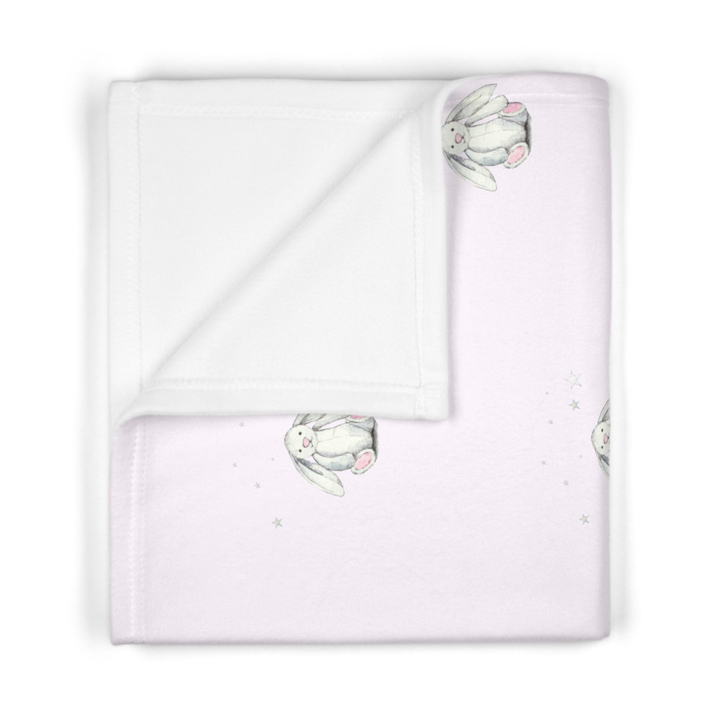 Personalised Fleece Blanket Pink Bunny & Stars Design