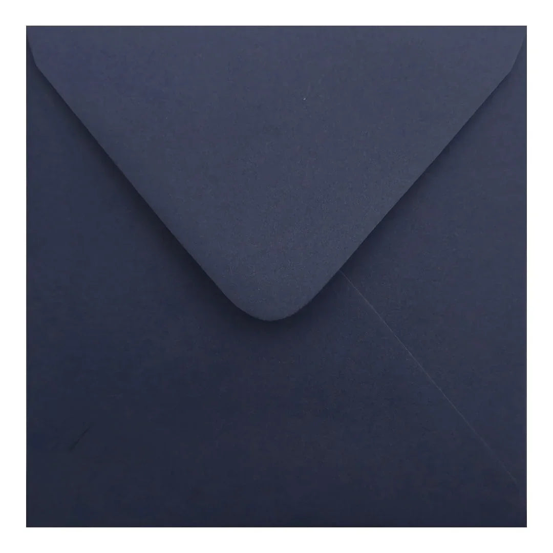 A close-up view of a dark blue envelope, with a slightly curved top edge.