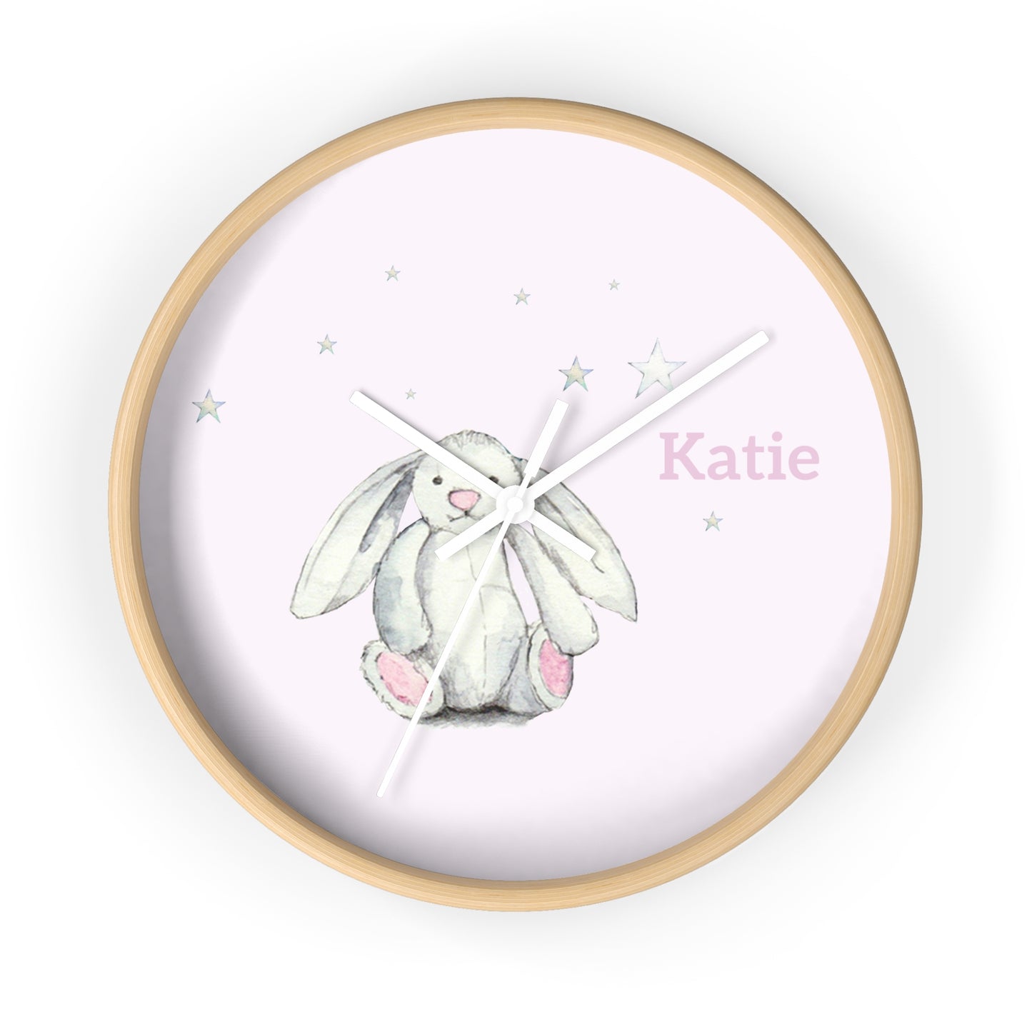 Children's Personalised Wall Clock - Pink Bunny