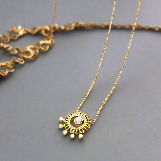 Gold and Stone Sun Pendant Necklace and Here Comes the Sun Card Gift Set
