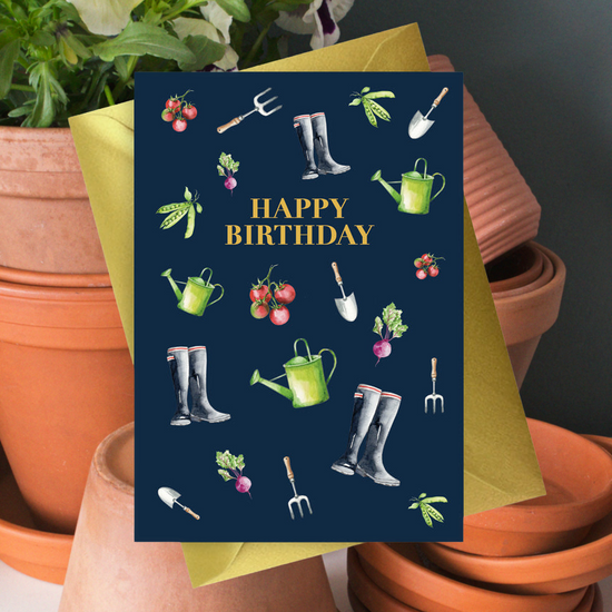 Happy Birthday Navy A6 Foiled Greeting Card for Men - Garden Collection