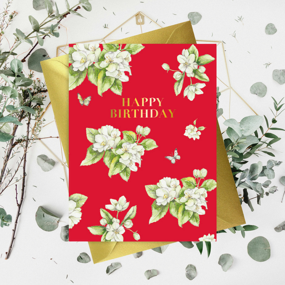 Chic Foiled Happy Birthday Card with Floral Design - Perfect for Gifting