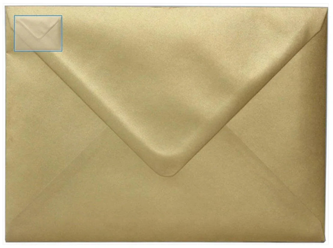 a close-up view of a gold-colored envelope, with a small square image of an envelope visible in the top left corner.