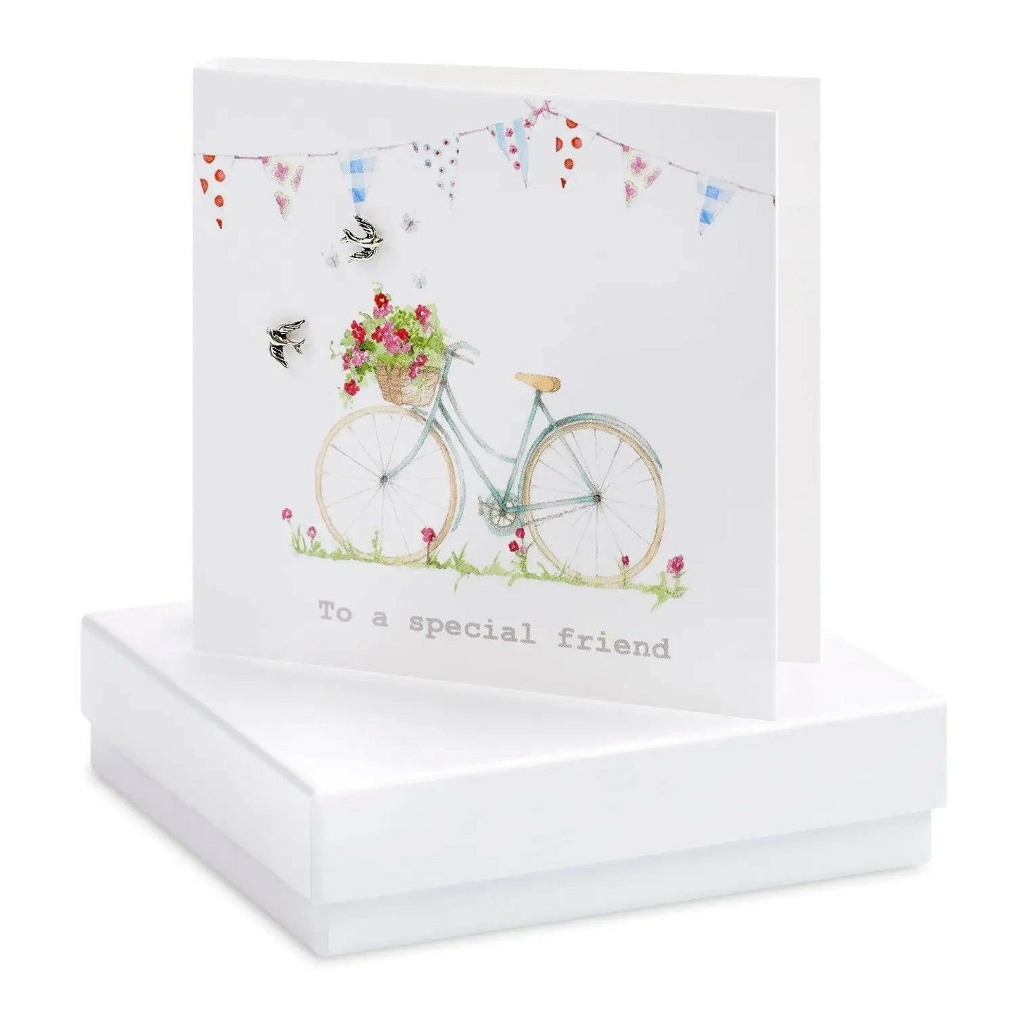 Boxed To a Special Friend Bicycle Earring Card Earrings Crumble and Core White  