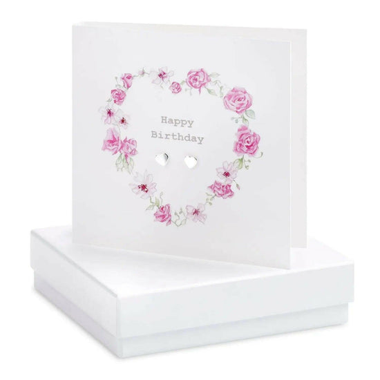 Load image into Gallery viewer, Boxed Floral Heart Happy Birthday Wreath Earring Card Earrings Crumble and Core White  
