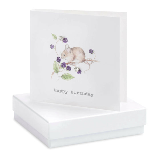 Load image into Gallery viewer, Boxed Blackberry Mouse Happy Birthday Earring Card Earrings Crumble and Core White  
