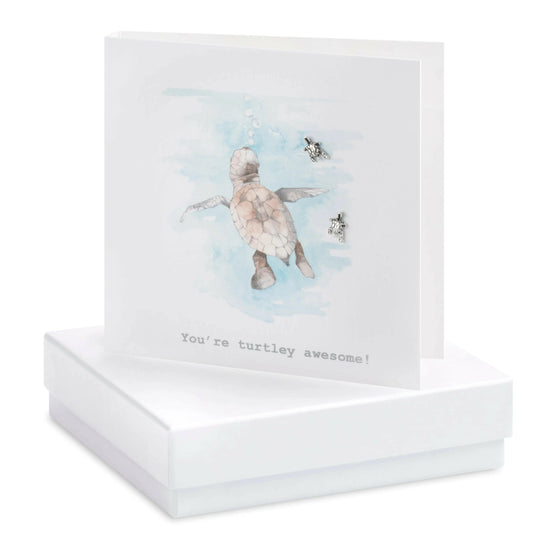 Load image into Gallery viewer, Boxed Earring Card You&amp;#39;re Turtley Awesome Turtle Earrings Crumble and Core White  
