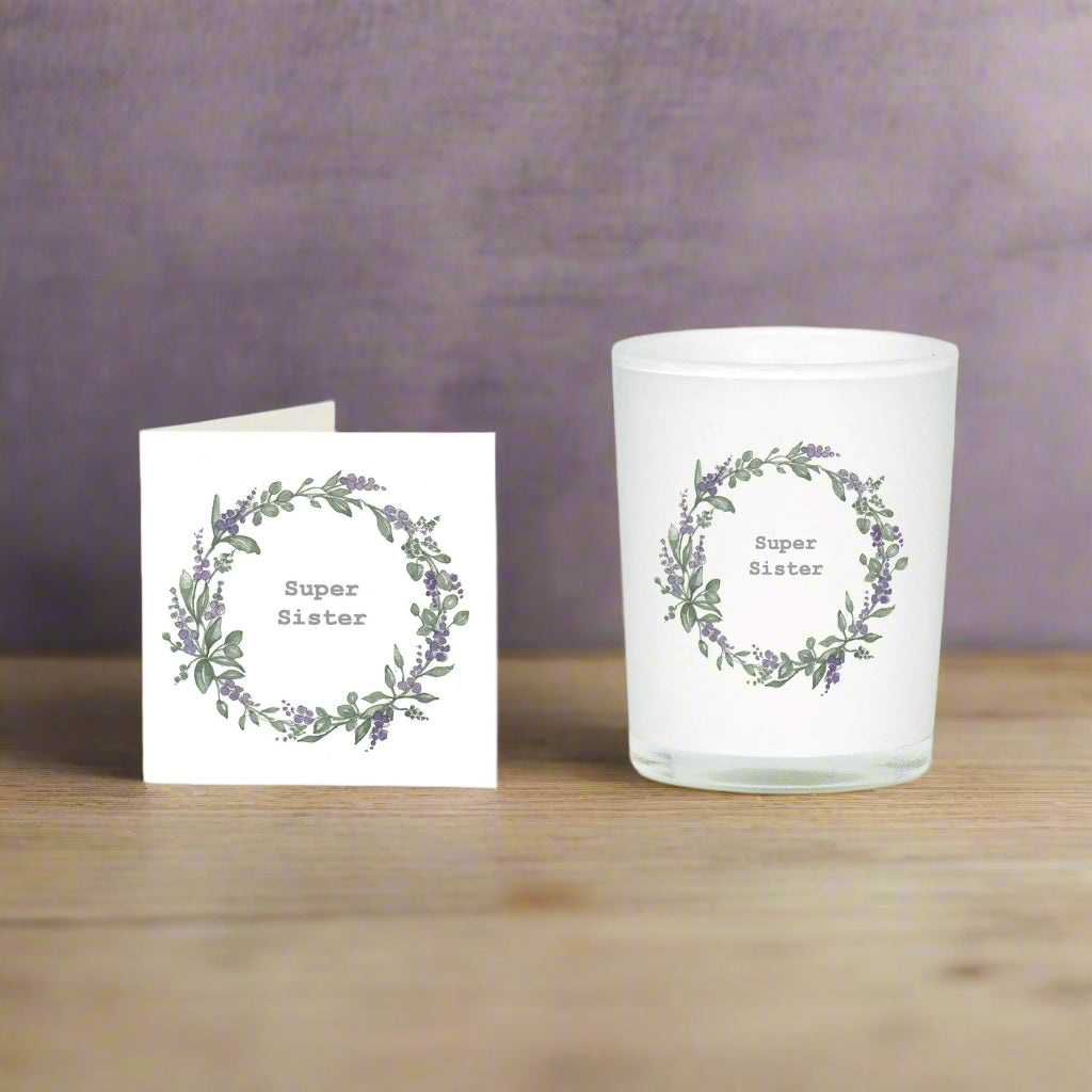 Lavender Wreath Sister Boxed Candle and Card Candles Crumble and Core   