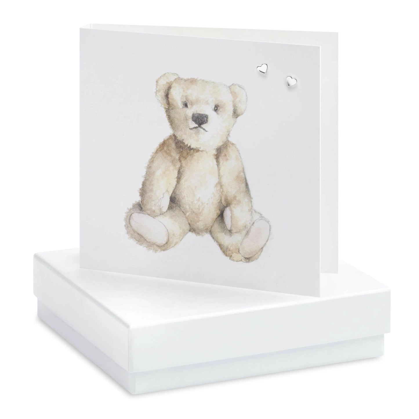 Sterling Silver Heart Stud Earrings with Boxed Teddy Card - Ideal Gift for Any Occasion - Crumble and Core
