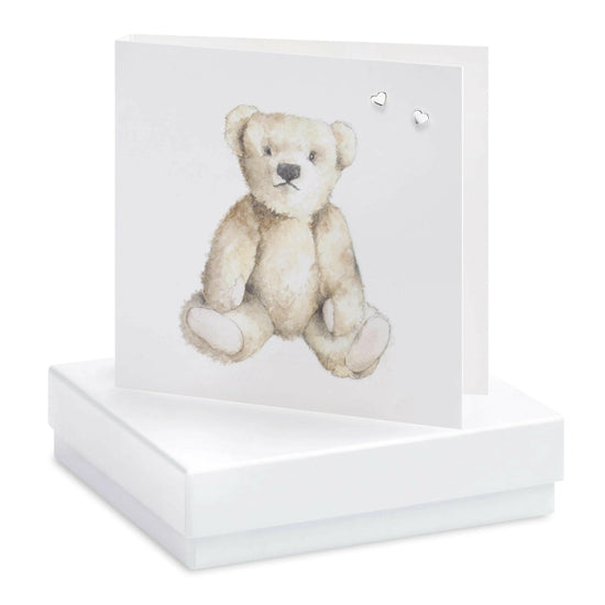 Sterling Silver Heart Stud Earrings with Boxed Teddy Card - Ideal Gift for Any Occasion - Crumble and Core