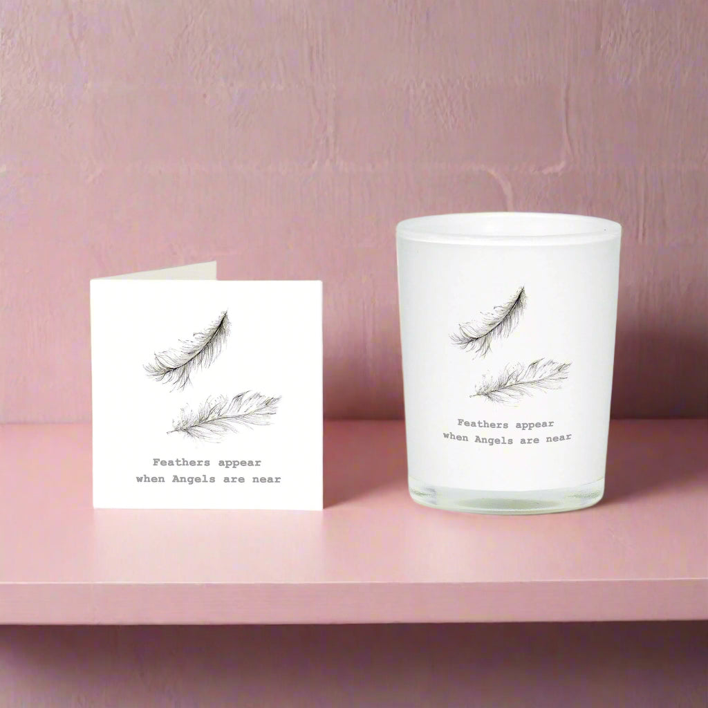 Feathers Boxed Candle and Card Candles Crumble and Core White 20cl 