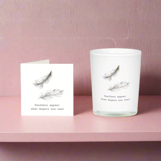 Feathers Boxed Candle and Card Candles Crumble and Core White 20cl 