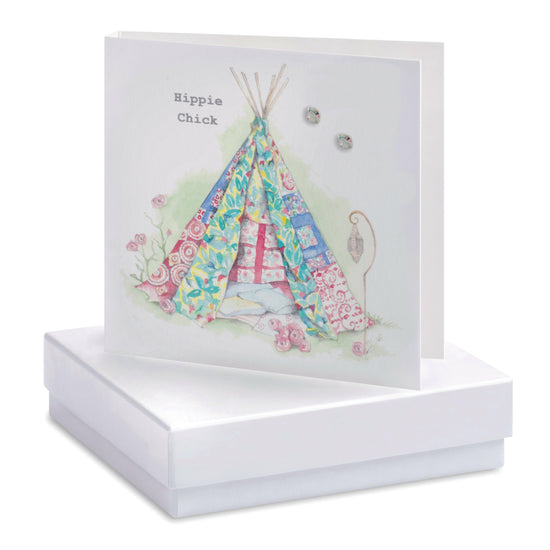 Load image into Gallery viewer, Boxed Festival Tent Hippie Chick Earring Card Earrings Crumble and Core White  

