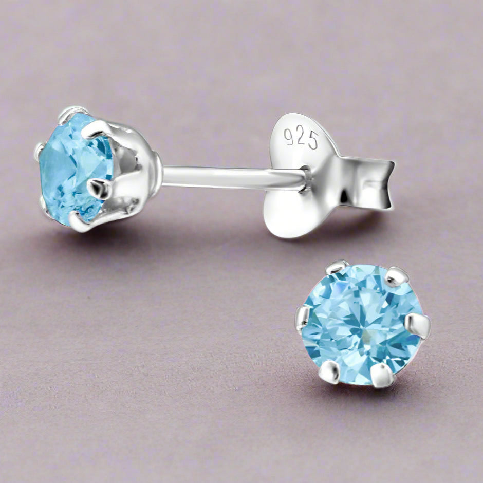 Aquamarine Silver Ear Studs Earrings Crumble and Core   