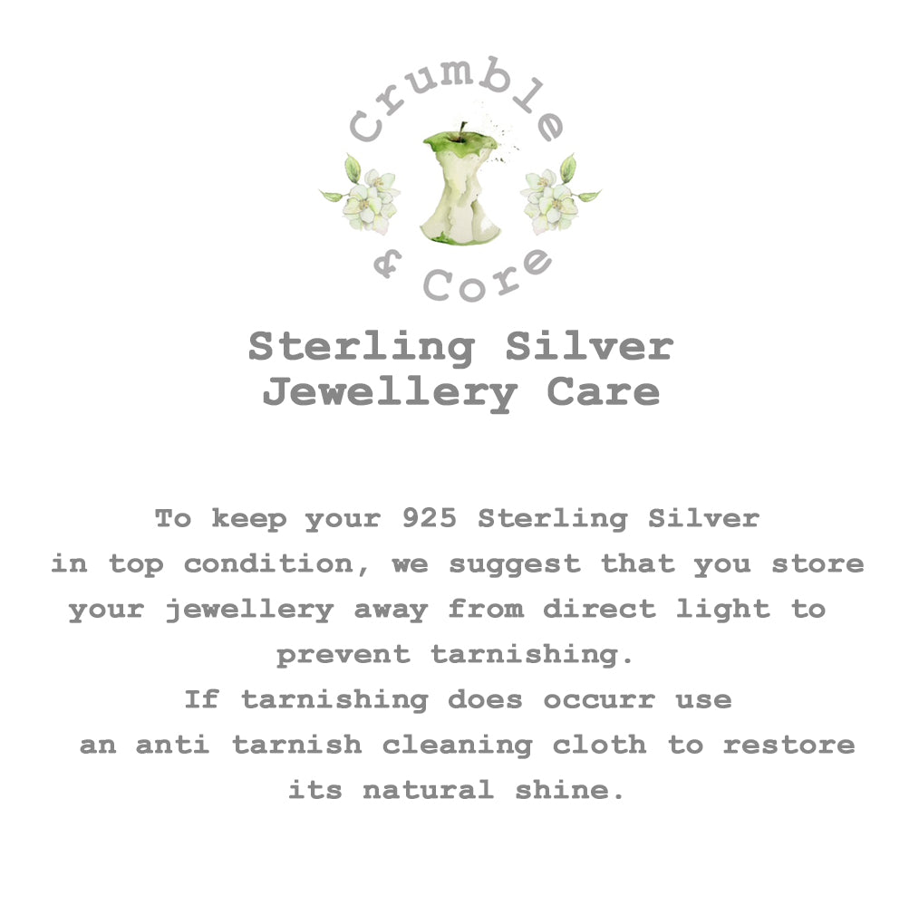 a white card with the words sterling silver jewelry care