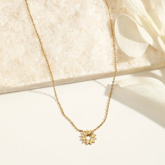 Load image into Gallery viewer, Gold Chain Necklace with Rhinestone Sun Pendant
