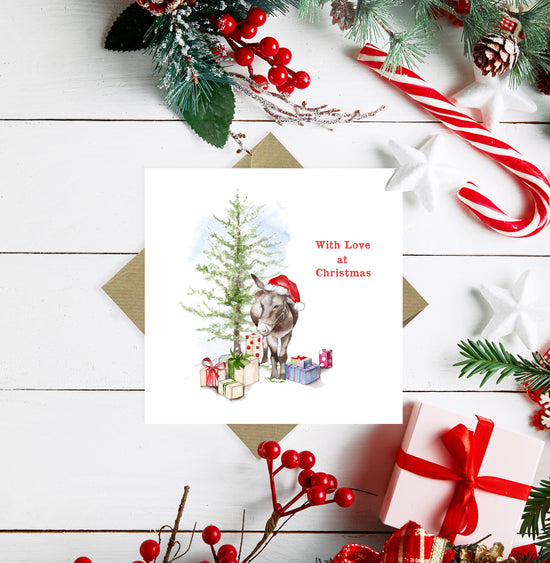 Christmas Donkey and Tree Greeting Card