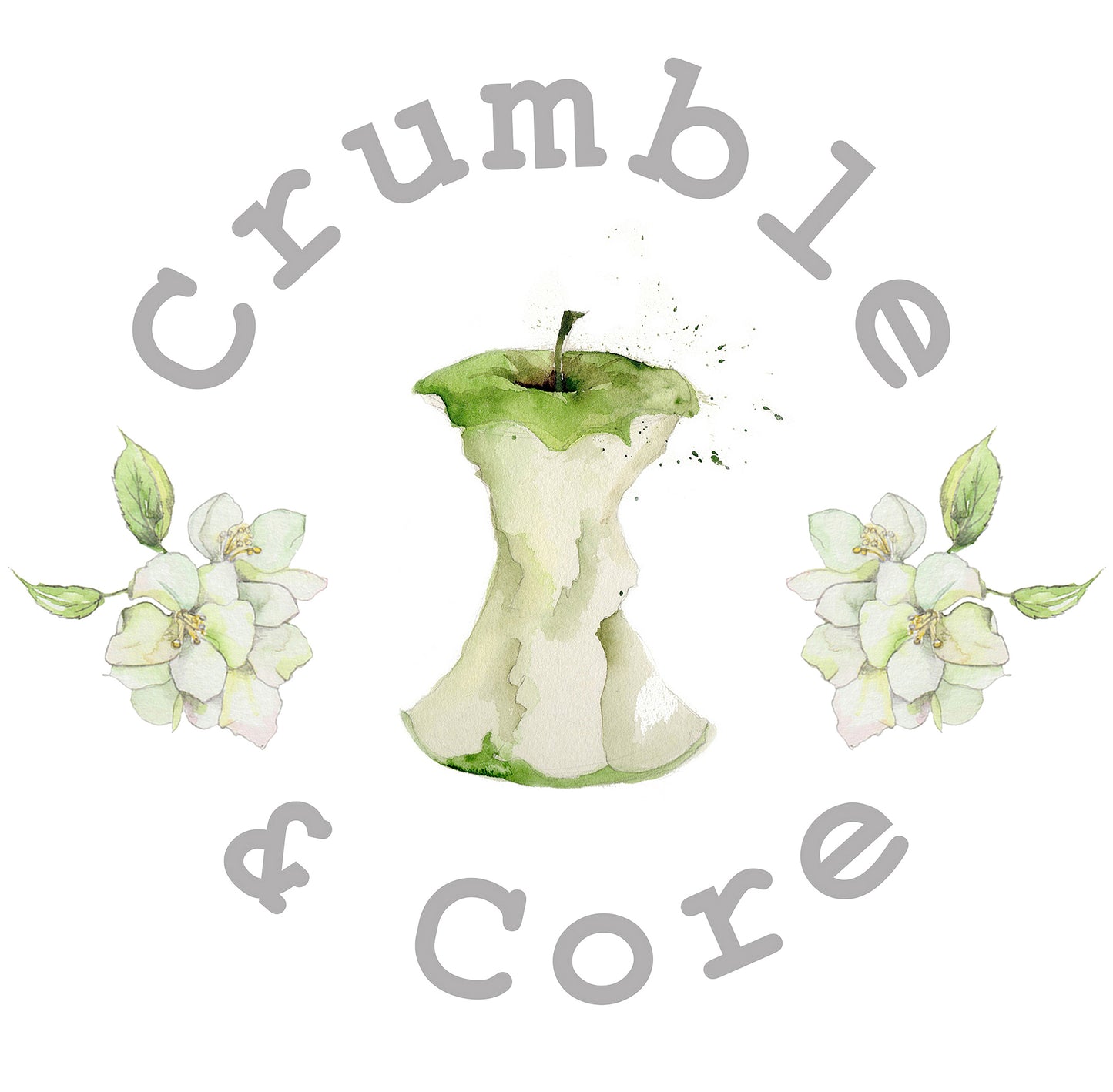 a drawing of an apple and flowers with the words crumble and core