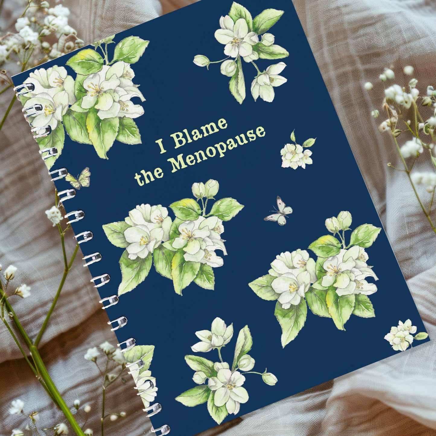 Navy Blossom Menopause Wire Bound Notebook - Perfect for Journaling and Note Taking