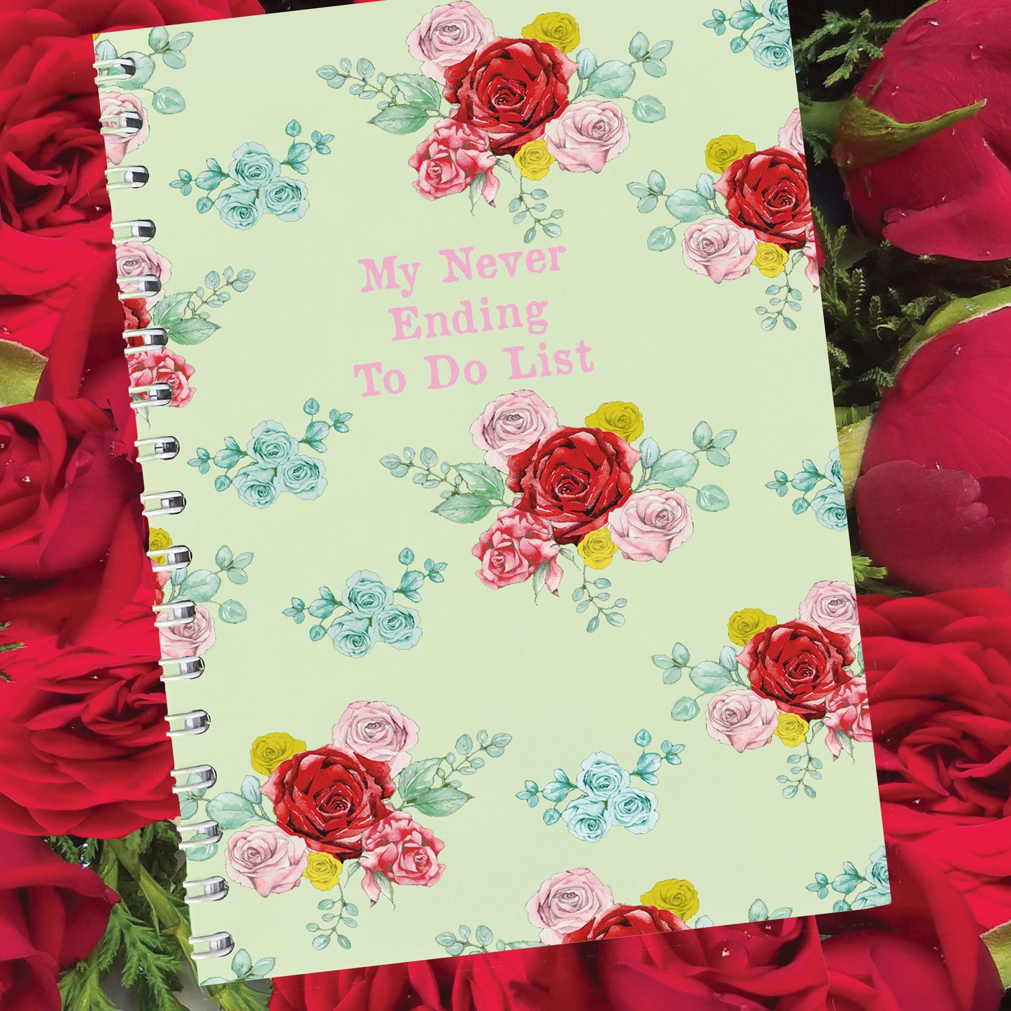 Floral Red Rose Design Wire Bound Notebook - Perfect for Planning and Note-Taking