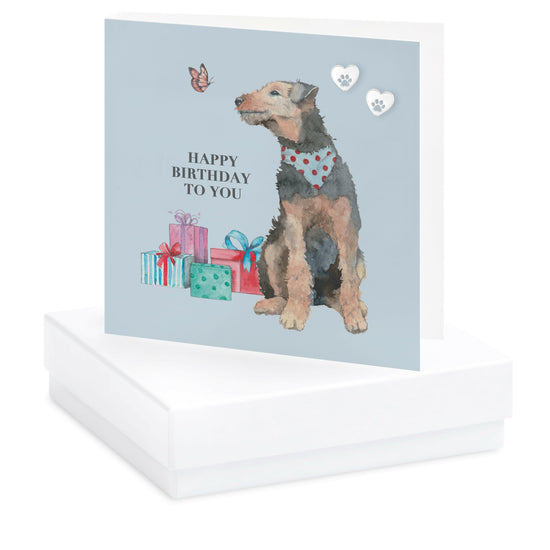 Boxed Happy Birthday Dog Silver Earring Card Earrings Crumble and Core White  