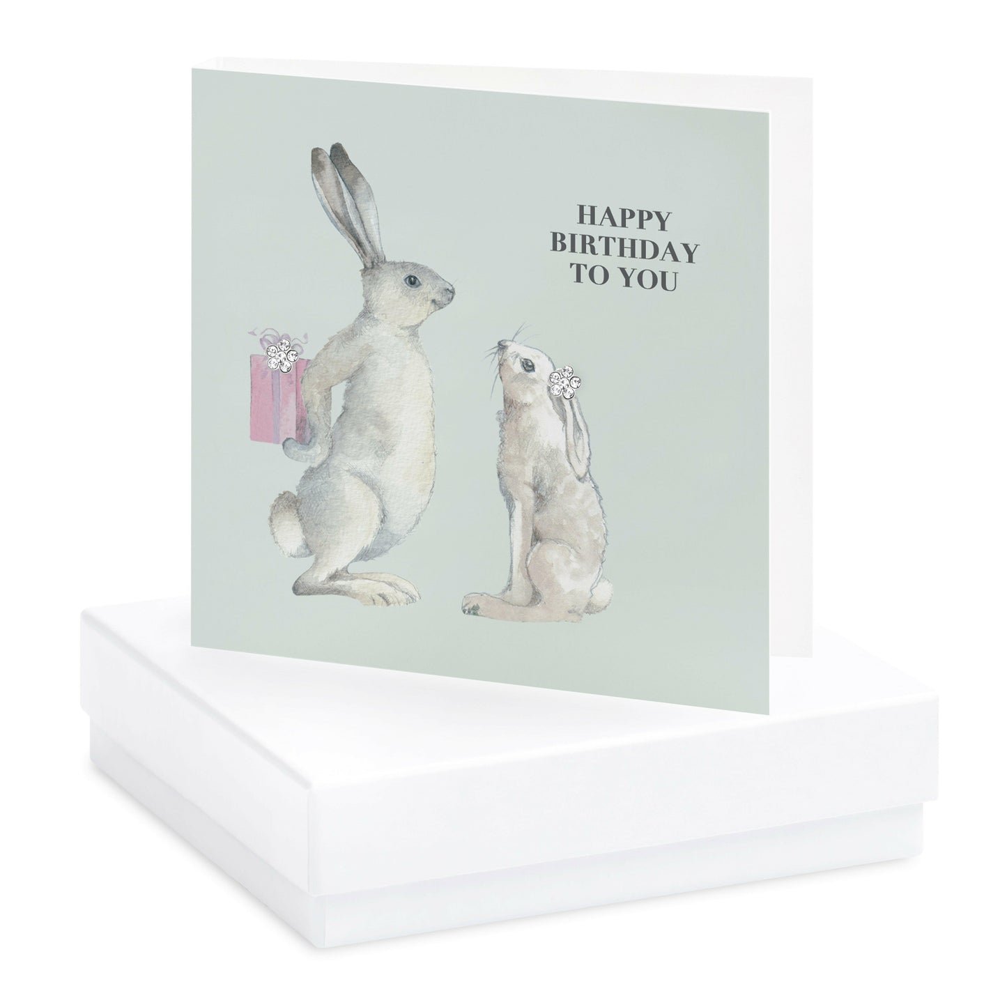 Boxed Hares Birthday Silver Earring Card Earrings Crumble and Core   