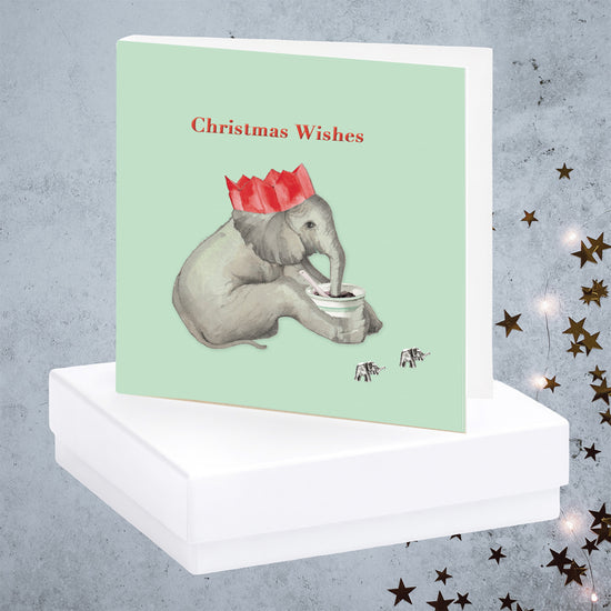 Christmas Elephant Sterling Silver Stud Earrings on Boxed Card - Festive Holiday Gift