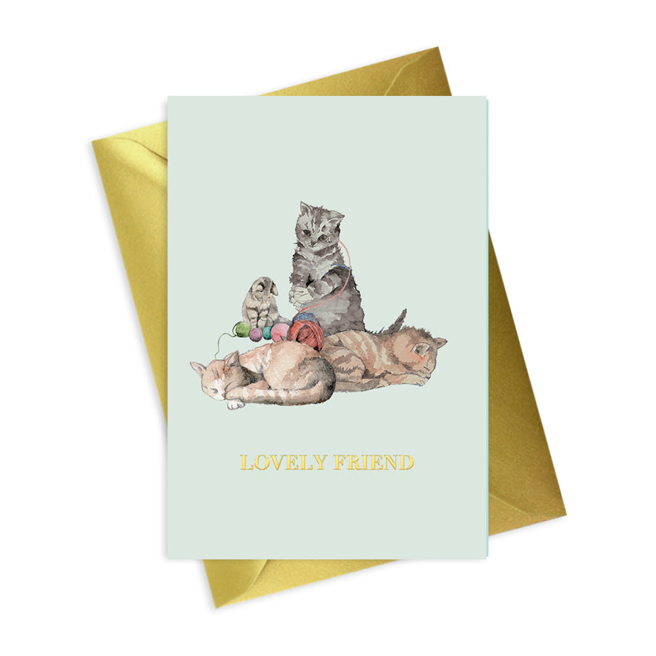 Cute Cats Greeting Card – Gold Foiled A6 Luxury Card With Gold Envelope