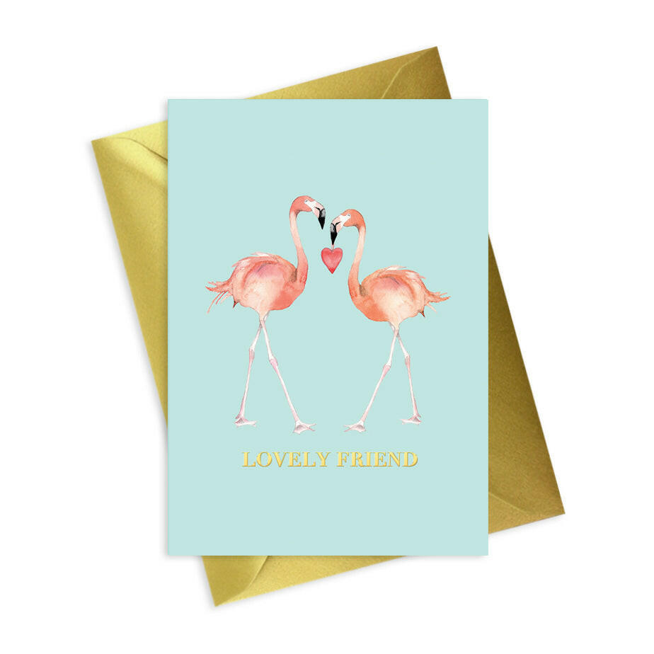 Animal Collection A6 Foiled Greeting Card Flamingoes Lovely Friend Greeting & Note Cards Crumble and Core   