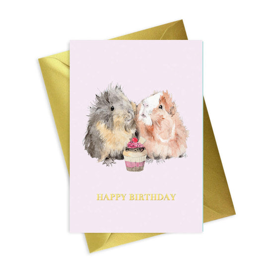 Animal Collection A6 Foiled Greeting Card Guinea Pigs Happy Birthday Greeting & Note Cards Crumble and Core   