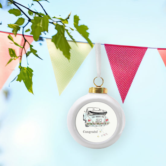 Ceramic Wedding Car Bauble Decoration - Hanging Decor for the Special Couple