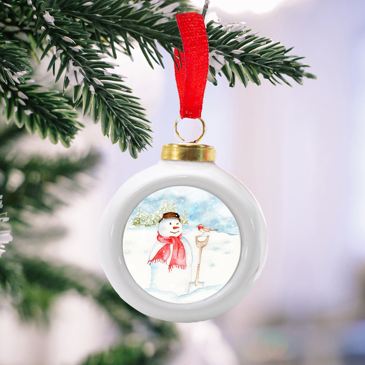 Hanging Ceramic Christmas Snowman Bauble - Festive Christmas Decor