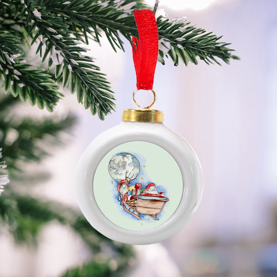 Christmas Santa Sleigh Ceramic Bauble - Hanging Christmas Decoration