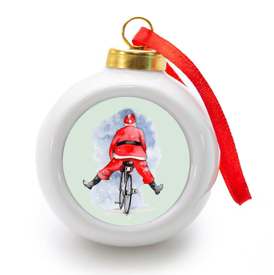 Hanging Ceramic Christmas Santa Bike Bauble Decor Crumble and Core   