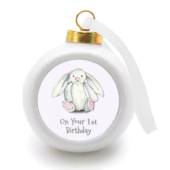 Hanging Ceramic Baby 1st Birthday Girl Bunny Bauble Decoration Decor Crumble and Core   