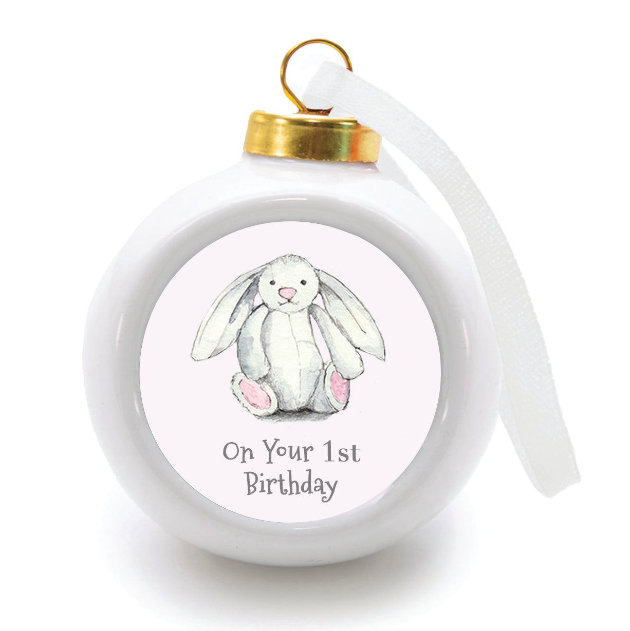 Hanging Ceramic 1st Birthday Girl Bunny Bauble Decoration - Perfect for Babys First Birthday Celebration