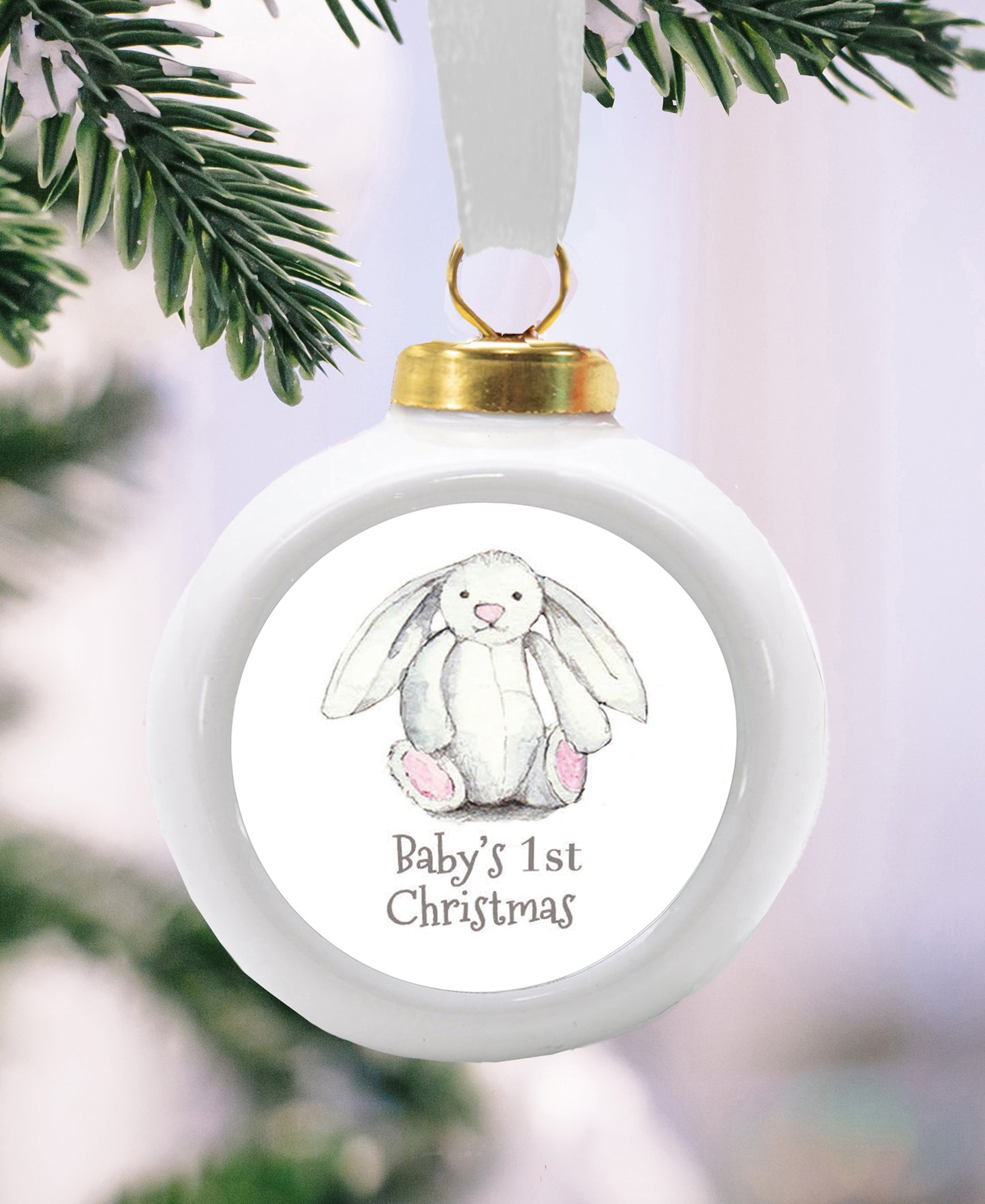 Hanging Ceramic Baby 1st Christmas Bauble Decoration - 1st Christmas Gift for Baby Boy