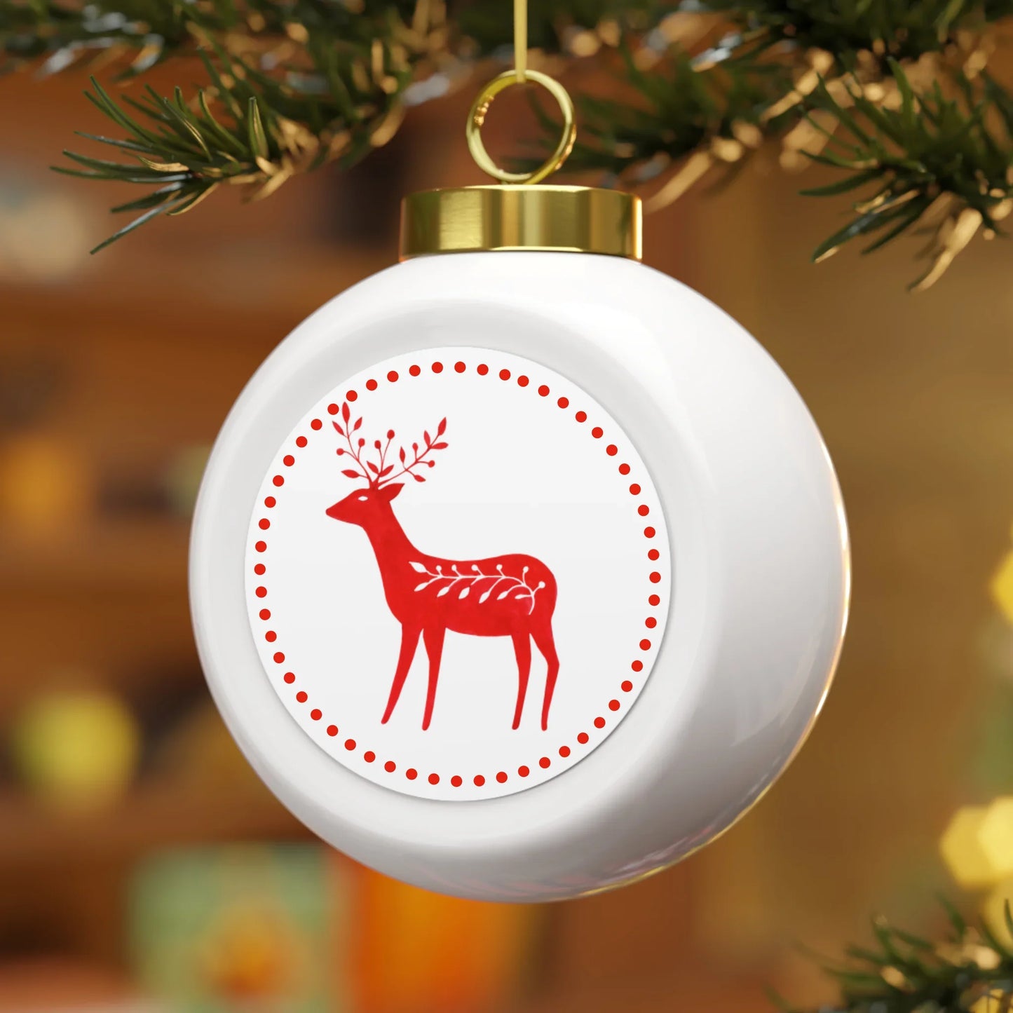 Hanging Ceramic Christmas Nordic Reindeer Bauble - Handmade Festive Christmas Decor - Crumble and Core