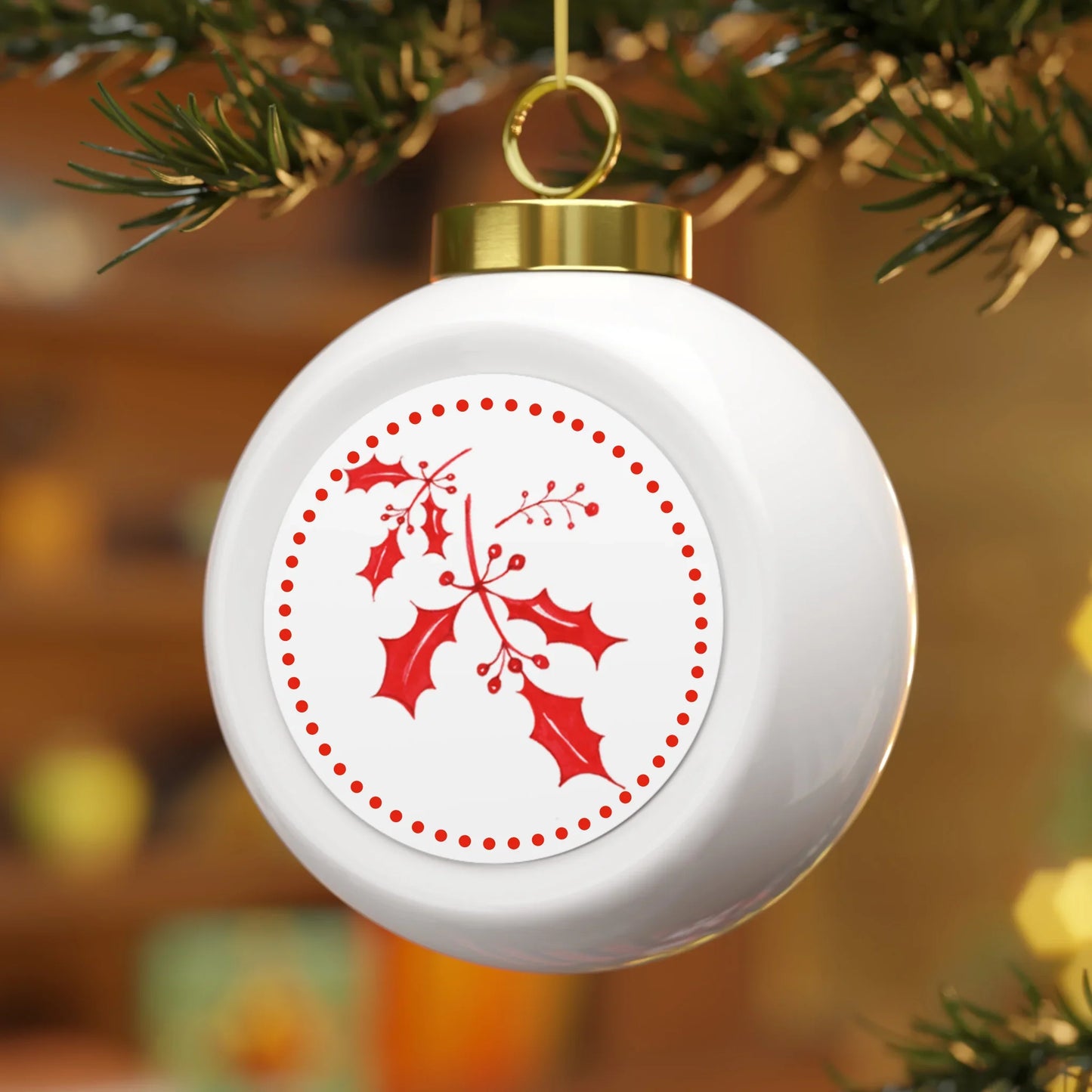 Hanging Ceramic Christmas Nordic Holly Bauble - Handmade Festive Christmas Decor - Crumble and Core