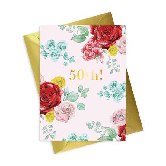 Bright Blooms Foiled 50th Birthday Greeting Card Greeting & Note Cards Crumble and Core   