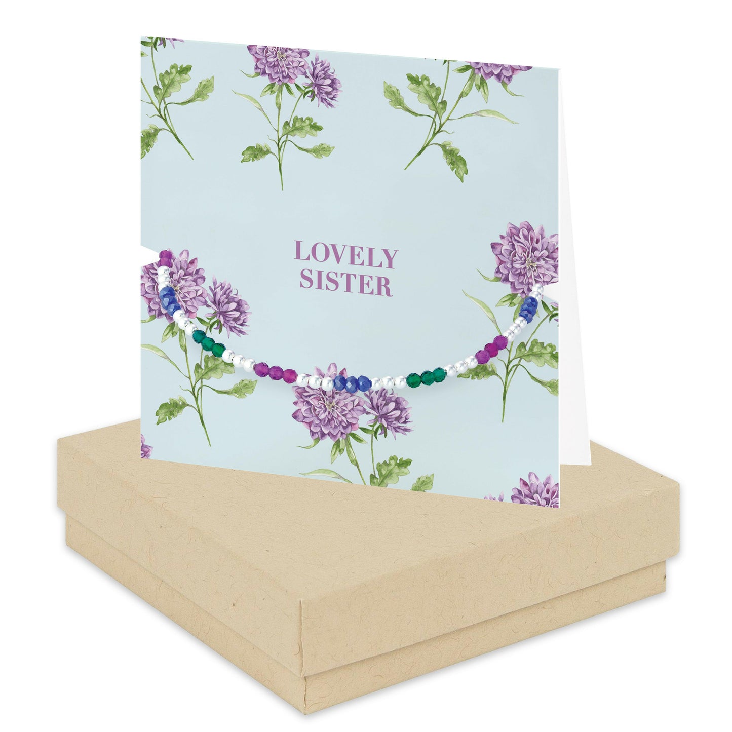 Bright Blooms Lovely Sister Boxed Card with Silver and Beaded Bracelet BD001 Bracelets Crumble and Core   