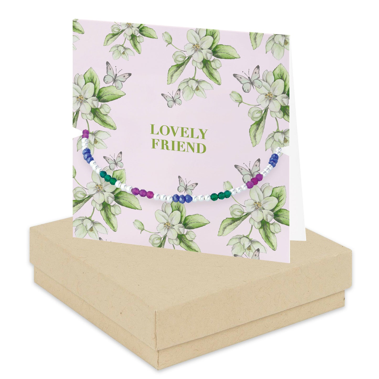 Bright Blooms Lovely Friend Boxed Card with Silver and Beaded Bracelet BD002 Bracelets Crumble and Core   