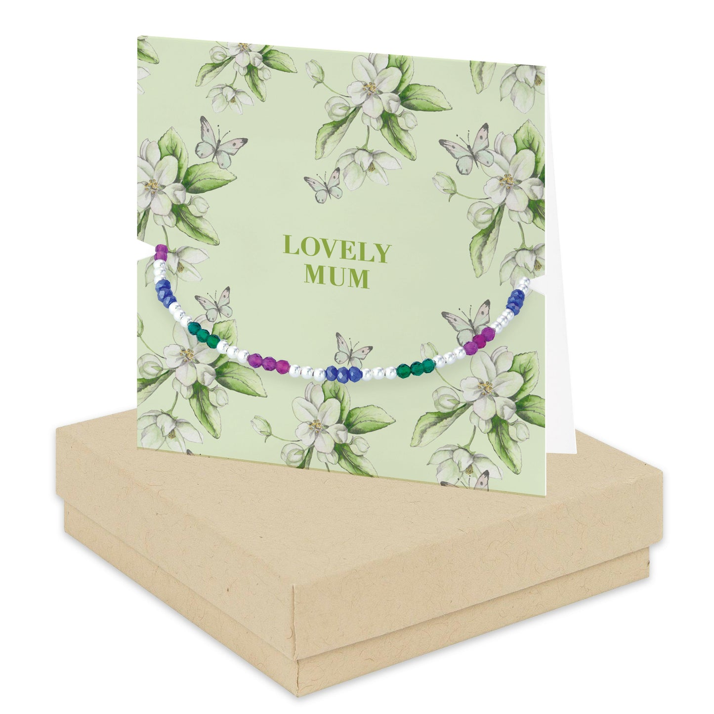 Bright Blooms Lovely Mum Boxed Card with Silver and Beaded Bracelet BD004 Bracelets Crumble and Core   