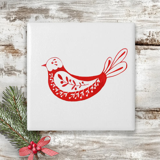 Ceramic Coaster Square - Christmas Nordic Bird - Crumble and Core